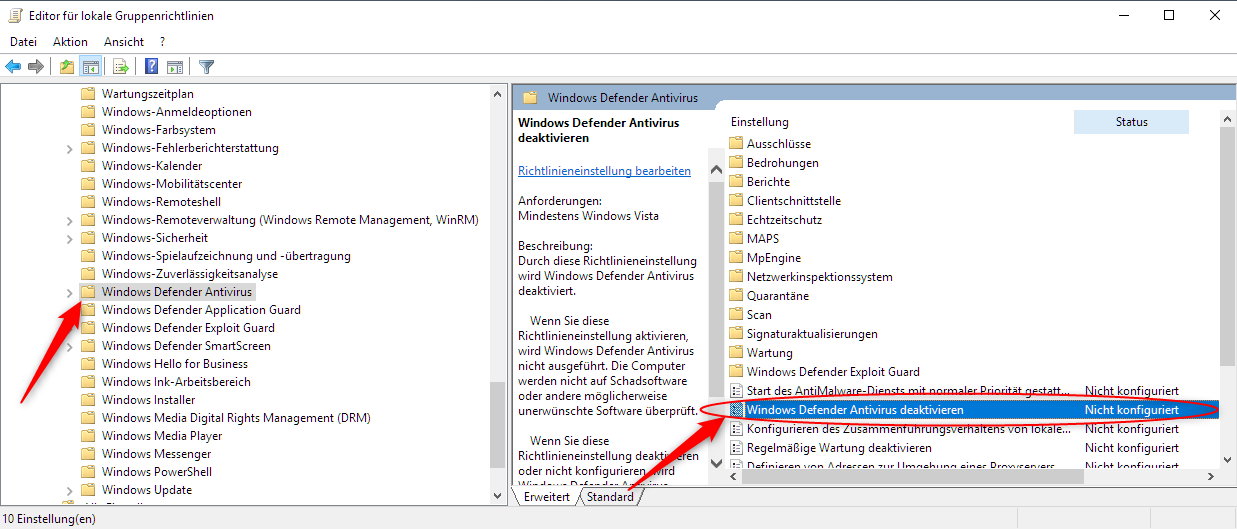 Deaktivierung von Windows Defender mittels Rollen und Features