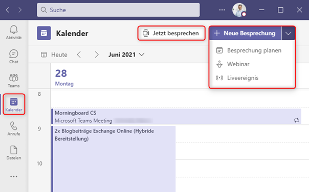 Team Kalender mit Outlook Kalender verbunden