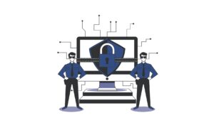 Sicherheitsleute bewachen einen geschützten Computer